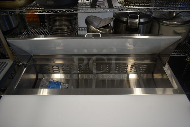 LIKE NEW! 2022 Avantco 178APT48HC Stainless Steel Commercial Sandwich Salad Prep Table Bain Marie Mega Top on Commercial Casters. 115 Volts, 1 Phase. Unit Has Only Been Used a Few Times! Tested and Working!  - Image 4 of 10