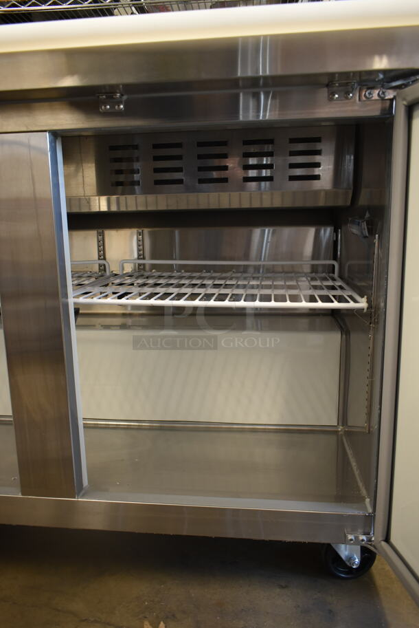 LIKE NEW! 2022 Avantco 178APT48HC Stainless Steel Commercial Sandwich Salad Prep Table Bain Marie Mega Top on Commercial Casters. 115 Volts, 1 Phase. Unit Has Only Been Used a Few Times! Tested and Working!  - Image 8 of 10