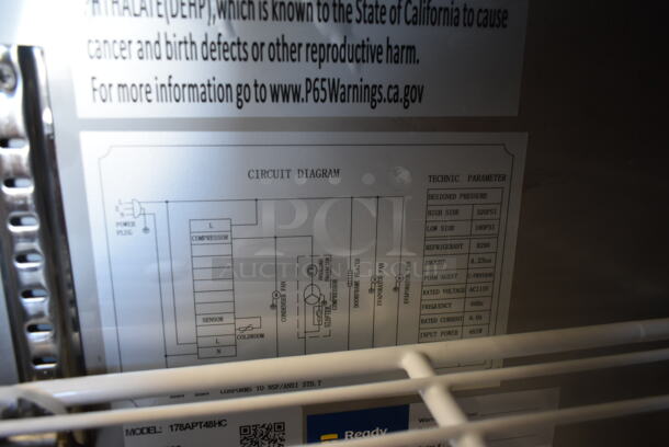 LIKE NEW! 2022 Avantco 178APT48HC Stainless Steel Commercial Sandwich Salad Prep Table Bain Marie Mega Top on Commercial Casters. 115 Volts, 1 Phase. Unit Has Only Been Used a Few Times! Tested and Working!  - Image 9 of 10