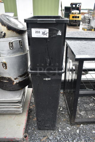 2 Black Poly Slim Jim Trash Cans. 2 Times Your Bid!