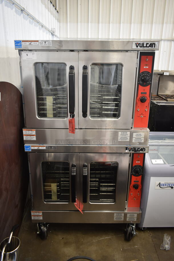 2 BRAND NEW SCRATCH AND DENT! Vulcan VC5ED ENERGY STAR Stainless Steel Commercial Electric Powered Full Size Convection Oven w/ View Through Doors, Metal Oven Racks and Thermostatic Controls on Commercial Casters. 240 Volts, 3/1 Phase. 2 Times Your Bid! - Image 1 of 10