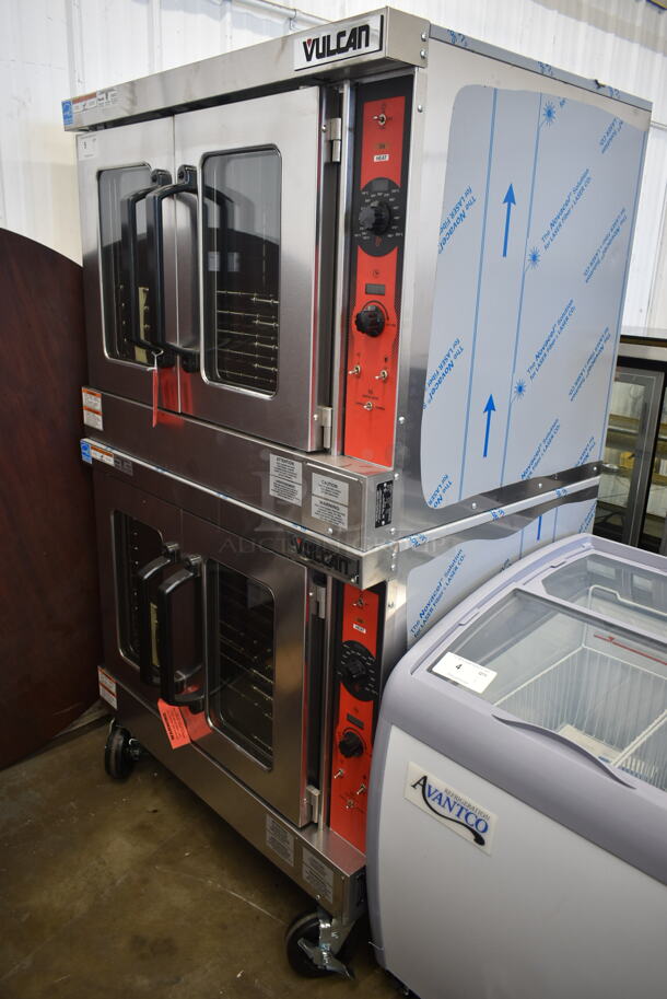 2 BRAND NEW SCRATCH AND DENT! Vulcan VC5ED ENERGY STAR Stainless Steel Commercial Electric Powered Full Size Convection Oven w/ View Through Doors, Metal Oven Racks and Thermostatic Controls on Commercial Casters. 240 Volts, 3/1 Phase. 2 Times Your Bid! - Image 2 of 10