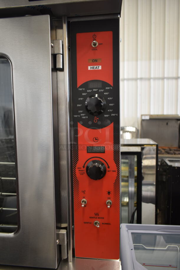 2 BRAND NEW SCRATCH AND DENT! Vulcan VC5ED ENERGY STAR Stainless Steel Commercial Electric Powered Full Size Convection Oven w/ View Through Doors, Metal Oven Racks and Thermostatic Controls on Commercial Casters. 240 Volts, 3/1 Phase. 2 Times Your Bid! - Image 4 of 10