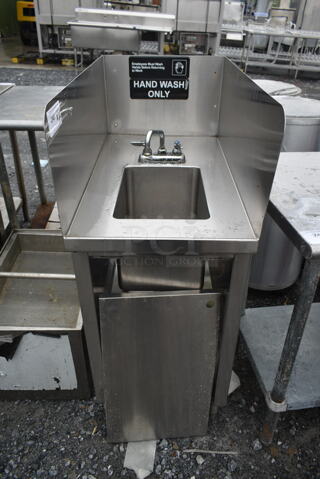 Stainless Steel Single Bay Sink w/ Faucet, Handles and Side Splash Guards.