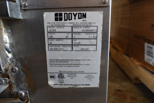 2012 Doyon JAOP6 Stainless Steel Commercial Electric Powered Oven Proofer on Commercial Casters. 208 Volts, 3 Phase. Unit Was Pulled From Working Environment! - Image 9 of 10