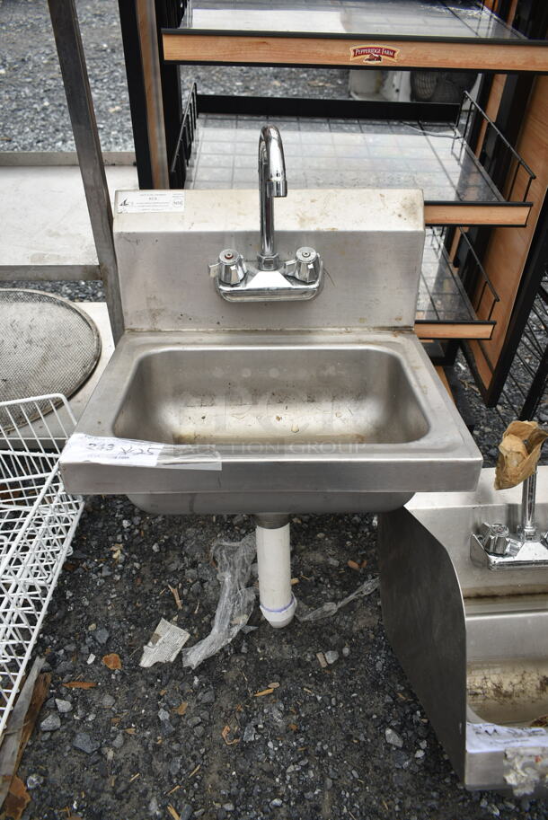 Stainless Steel Commercial Single Bay Wall Mount Sink w/ Faucet and Handles. - Image 1 of 5