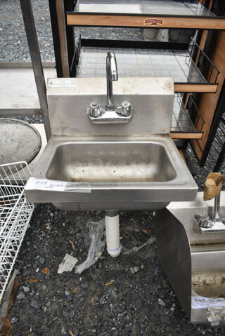 Stainless Steel Commercial Single Bay Wall Mount Sink w/ Faucet and Handles.