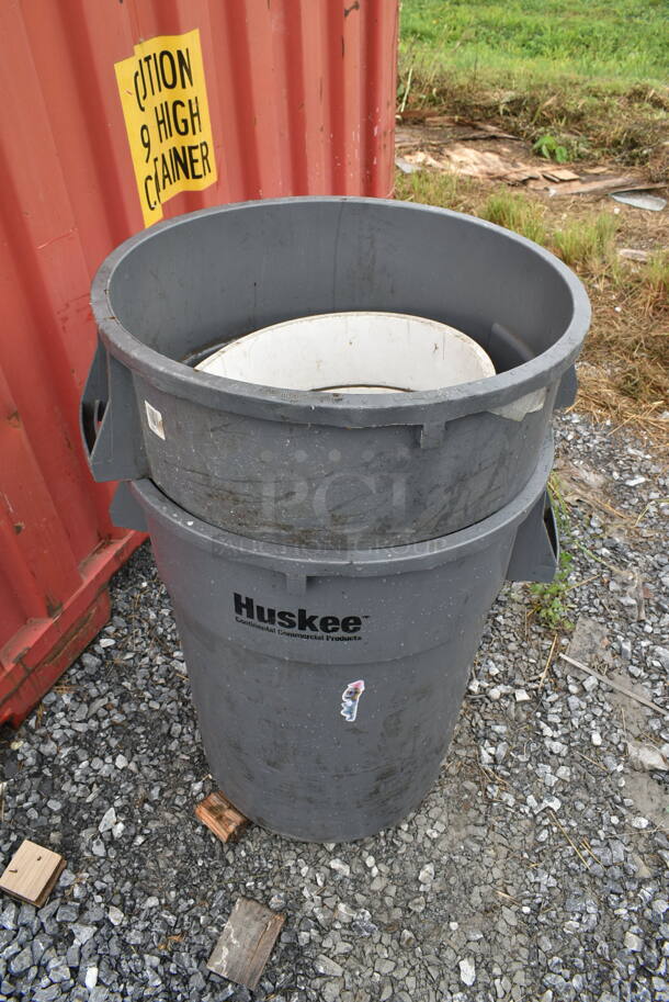 3 Poly Trash Cans. 2 Gray and 1 White. 2 Times Your Bid! - Image 1 of 3