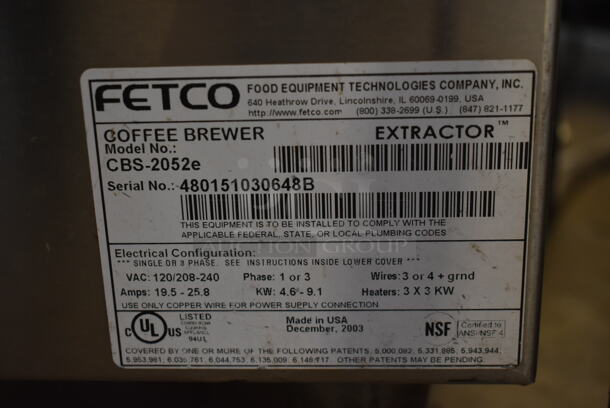 Fetco CBS-2052e Stainless Steel Commercial Countertop Double Coffee Machine w/ 2 Satellite Servers. 120/208-240 Volts, 1 Phase.  - Image 7 of 8