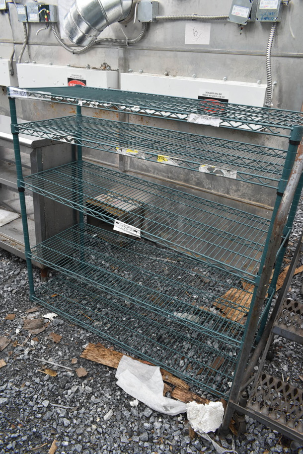 Green Finish 5 Tier Wire Shelving Unit. BUYER MUST DISMANTLE. PCI CANNOT DISMANTLE FOR SHIPPING. PLEASE CONSIDER FREIGHT CHARGES.
  - Image 1 of 3