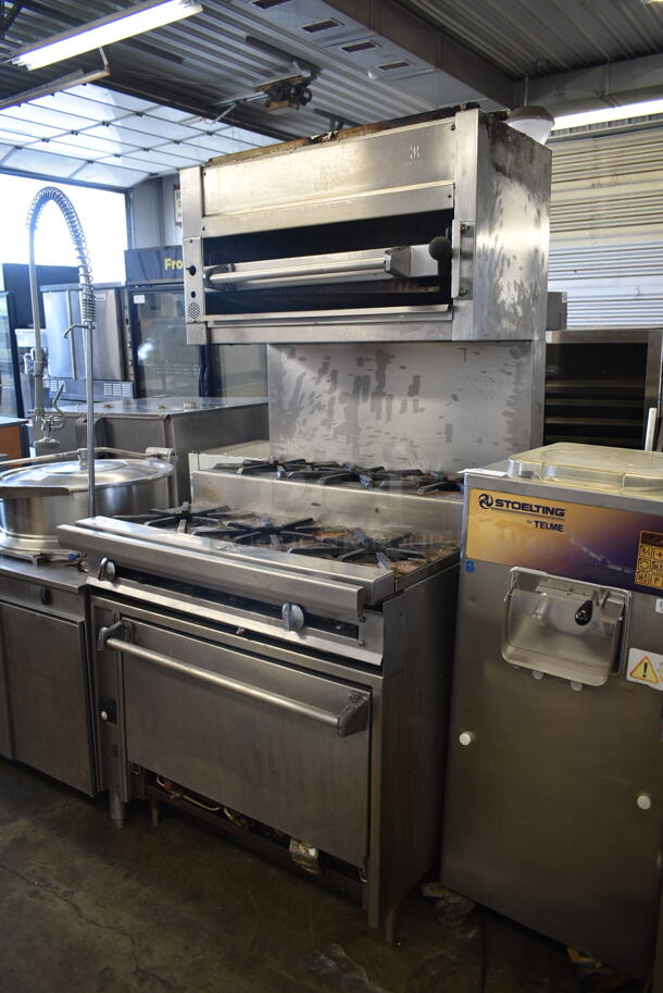 Jade Range Stainless Steel Commercial Natural Gas Powered 2 Tier 6  Burner Range w/ Salamander Cheese Melter and Oven. - Image 2 of 11