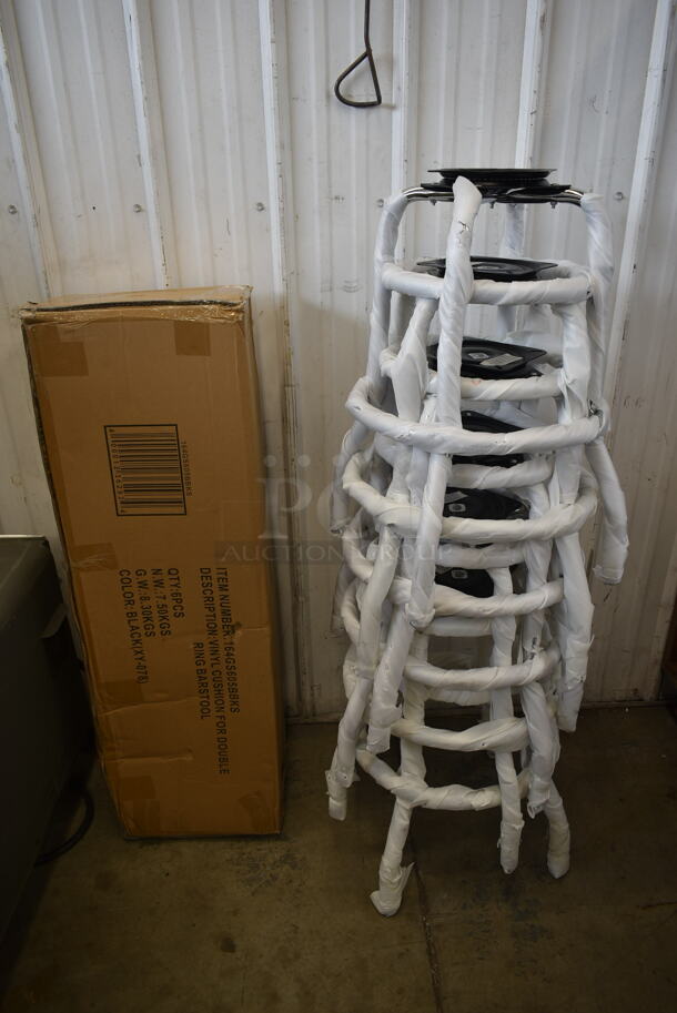 6 BRAND NEW! Lancaster Table & Seating Black Double Ring Barstool with 164GS605BBKS 3-1/2" Thick Seat. 6 Times Your Bid! - Image 2 of 6