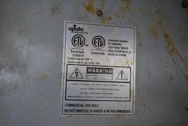 2016 Update IC-1800WN Stainless Steel Commercial Countertop Electric Powered Single Burner Induction Range. 120 Volts, 1 Phase.  - Image 5 of 5