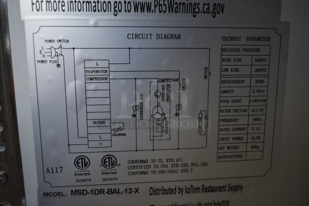 Motak MSD-1DR-BAL-12-X Stainless Steel Commercial Single Door Reach In Cooler w/ Poly Coated Racks. 115 Volts, 1 Phase. Tested and Powers On But Does Not Get Cold - Image 5 of 6