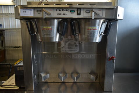 Fetco CBS-62H Stainless Steel Commercial Countertop Double Coffee Machine w/ Hot Water Dispenser and 2 Metal Brew Baskets. 120/208-240 Volts, 1 Phase.