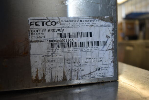 Fetco CBS-62H Stainless Steel Commercial Countertop Double Coffee Machine w/ Hot Water Dispenser and 2 Metal Brew Baskets. 120/208-240 Volts, 1 Phase. - Image 3 of 9