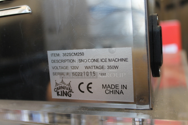 BRAND NEW SCRATCH AND DENT! Carnival King 382SCM250 Stainless Steel Commercial Countertop Sno Cone Ice Machine. 120 Volts, 1 Phase. Tested and Working! - Image 5 of 5