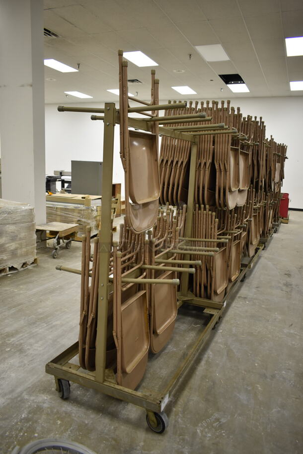Metal Folding Chair Cart on Commercial Casters w/ Approximately 15 Brown Metal Folding Chairs. (Main Building) - Image 2 of 3