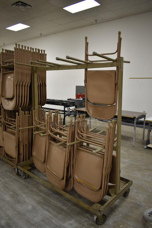 Metal Folding Chair Cart on Commercial Casters w/ Approximately 15 Brown Metal Folding Chairs. (Main Building) - Image 3 of 3