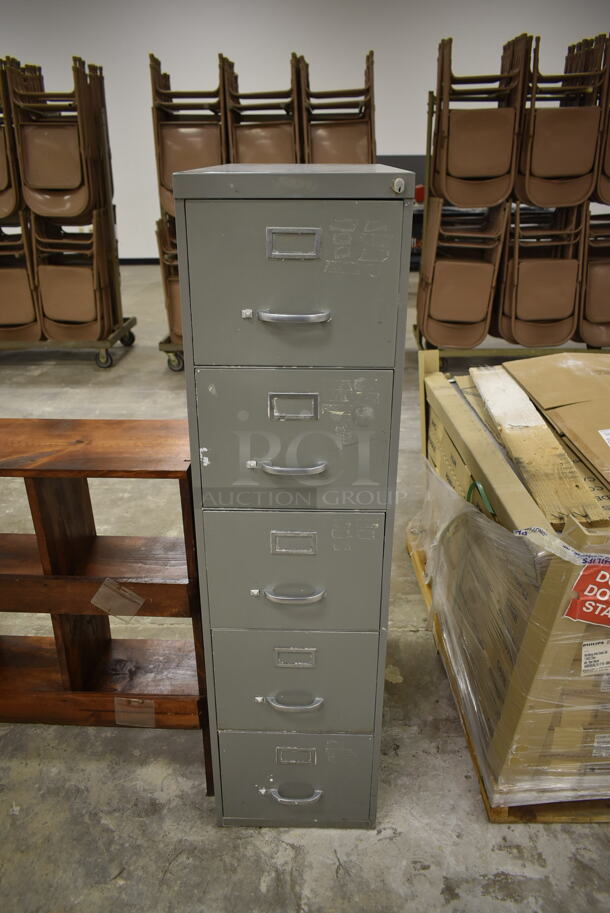 3 Items; Gray Metal 5 Drawer Filing Cabinet, Wooden Over Shelf w/ Cabinet and Wooden Unit. 3 Times Your Bid! (Main Building) - Image 2 of 12