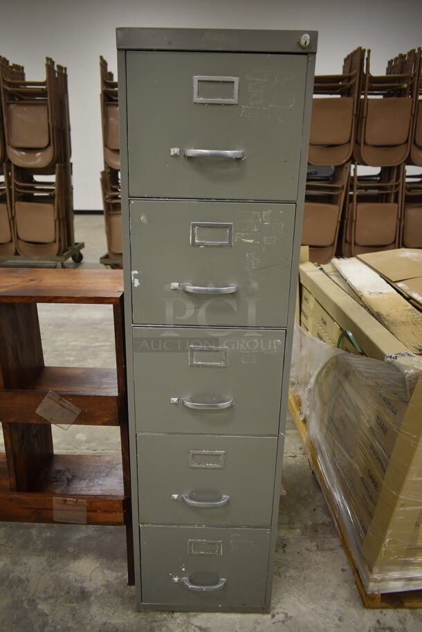 3 Items; Gray Metal 5 Drawer Filing Cabinet, Wooden Over Shelf w/ Cabinet and Wooden Unit. 3 Times Your Bid! (Main Building) - Image 4 of 12