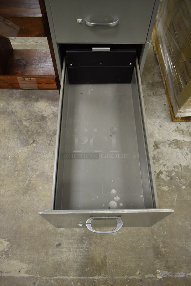 3 Items; Gray Metal 5 Drawer Filing Cabinet, Wooden Over Shelf w/ Cabinet and Wooden Unit. 3 Times Your Bid! (Main Building) - Image 8 of 12