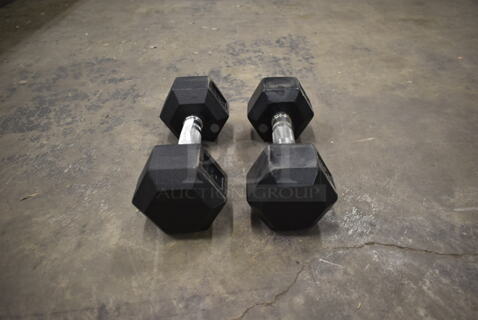 2 CFF Metal 15 Pound Rubber Hex Dumbbells. 2 Times Your Bid!