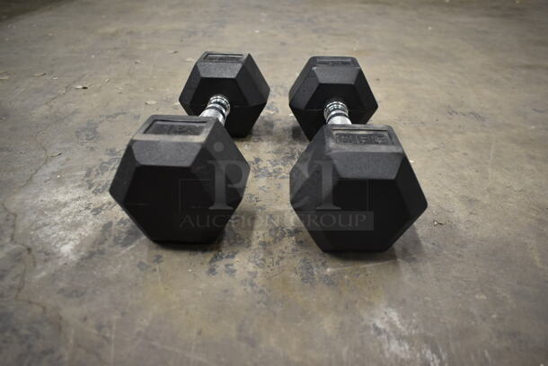 2 Metal 12 Pound Rubber Hex Dumbbells. Stock Picture - Cosmetic Condition May Vary. 2 Times Your Bid! - Image 1 of 6