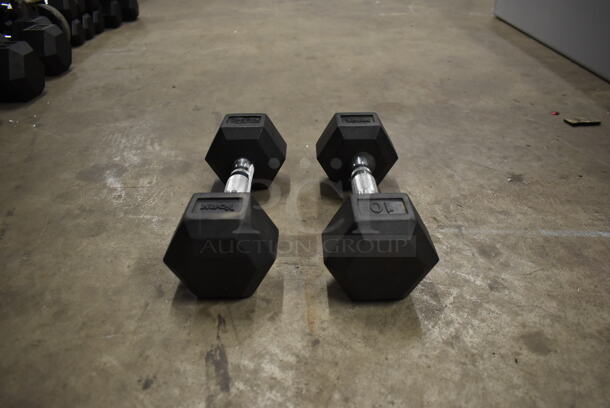 2 Metal 10 Pound Rubber Hex Dumbbells. Stock Picture - Cosmetic Condition May Vary. 2 Times Your Bid! - Image 1 of 6