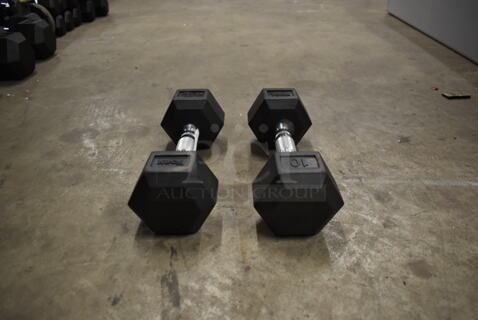 2 Metal 10 Pound Rubber Hex Dumbbells. Stock Picture - Cosmetic Condition May Vary. 2 Times Your Bid!