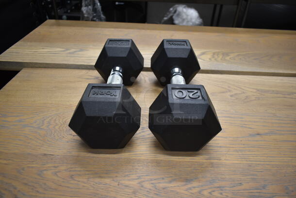 2 Metal 20 Pound Rubber Hex Dumbbells. Stock Picture - Cosmetic Condition May Vary. 2 Times Your Bid! - Image 1 of 6