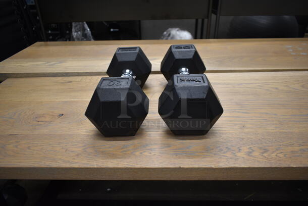 2 Metal 20 Pound Rubber Hex Dumbbells. Stock Picture - Cosmetic Condition May Vary. 2 Times Your Bid! - Image 1 of 6