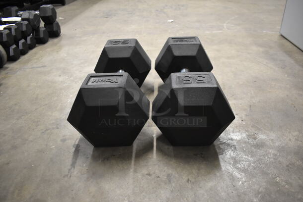 2 York Metal 55 Pound Rubber Hex Dumbbells. 2 Times Your Bid! - Image 1 of 6