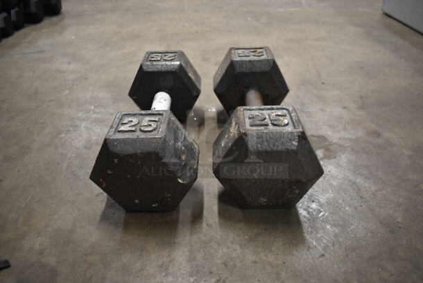 2 Metal 25 Pound Hex Dumbbells. 2 Times Your Bid! - Image 1 of 5