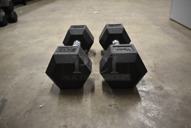 2 York Metal 20 Pound Rubber Hex Dumbbells. 2 Times Your Bid! - Image 1 of 6