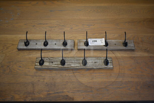 3 Wall Mount Wood Pattern Coat Racks; 4 Hook and  Two 3 Hook. 3 Times Your Bid! - Image 1 of 6