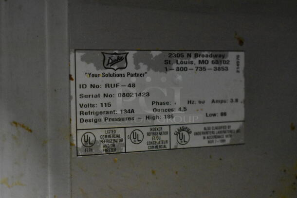 Duke RUF-48 Stainless Steel Commercial 2 Door Work Top Cooler w/ Wood Pattern Doors. 120 Volts, 1 Phase. Tested and Powers On But Does Not Get Cold - Image 7 of 7