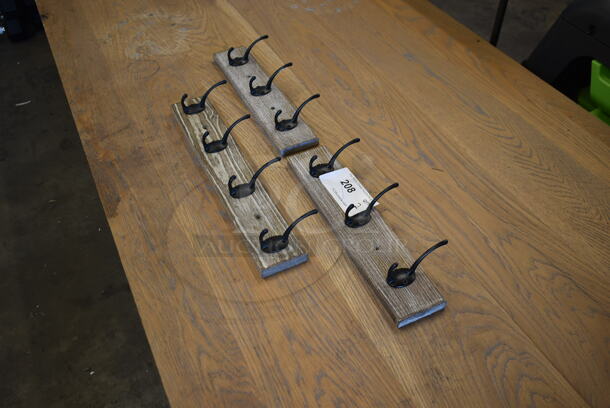 3 Wall Mount Wood Pattern Coat Racks; 4 Hook and  Two 3 Hook. 3 Times Your Bid! - Image 2 of 6