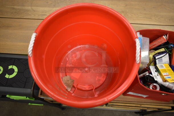 ALL ONE MONEY! Lot of Various Items Including Red Poly Bucket, Red Basket and Contents - Image 3 of 7