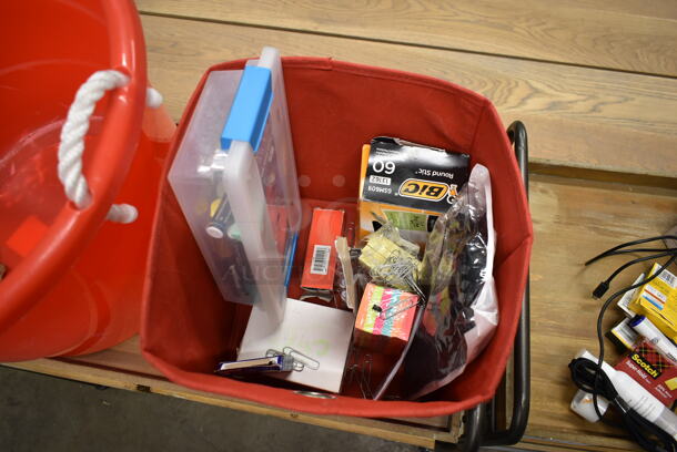 ALL ONE MONEY! Lot of Various Items Including Red Poly Bucket, Red Basket and Contents - Image 7 of 7