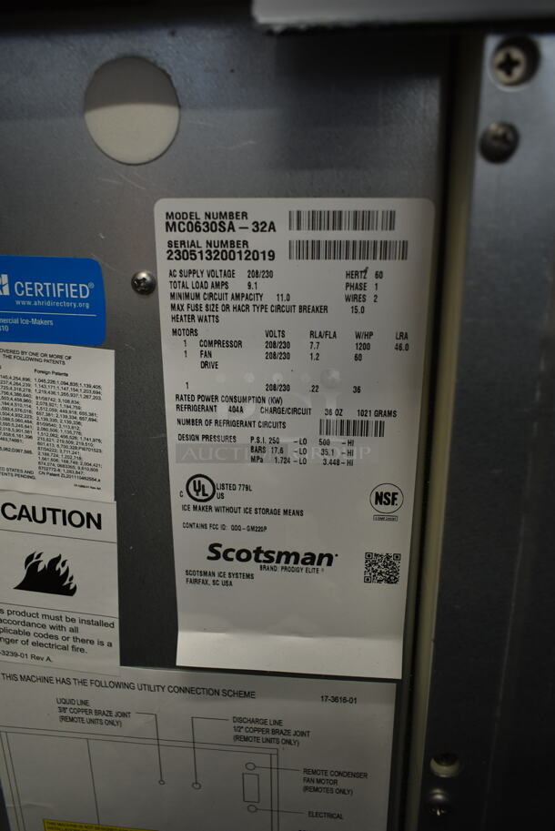 BRAND NEW SCRATCH AND DENT! 2023 Scotsman MC0630SA-32A Stainless Steel Commercial Ice Machine Head. 208/230 Volts, 1 Phase.  - Image 6 of 6