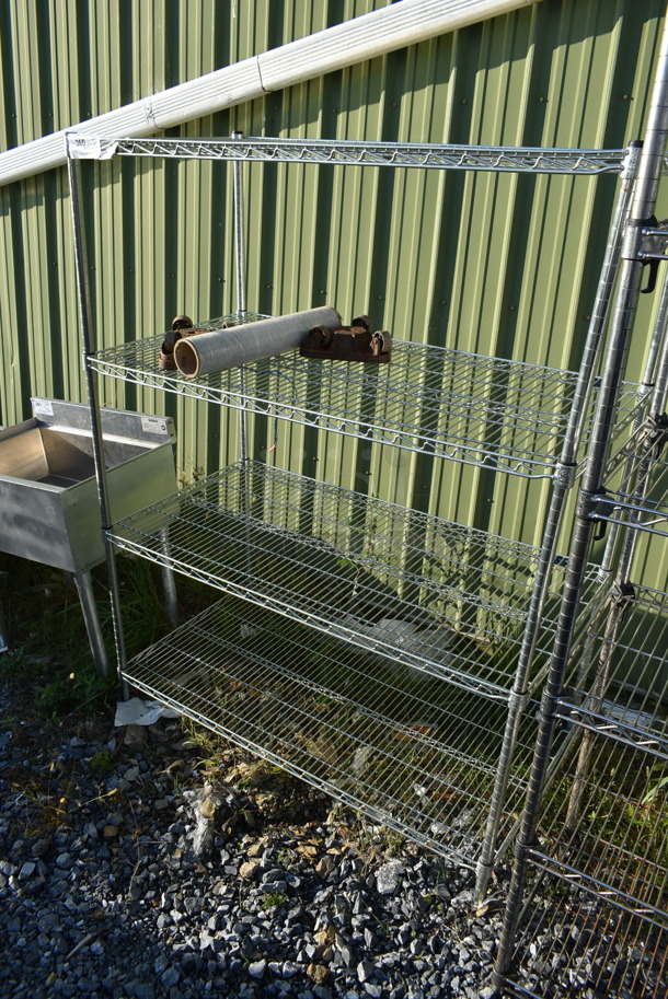 Chrome Finish 4 Tier Wire Shelving Unit. BUYER MUST DISMANTLE. PCI CANNOT DISMANTLE FOR SHIPPING. PLEASE CONSIDER FREIGHT CHARGES. - Image 2 of 3