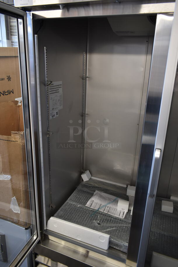 BRAND NEW SCRATCH AND DENT! 2023 KoolMore RIR-2D-GD Stainless Steel Commercial 2 Door Reach In Cooler Merchandiser w/ Poly Coated Racks on Commercial Casters. 115 Volts, 1 Phase. Tested and Working! - Image 5 of 9