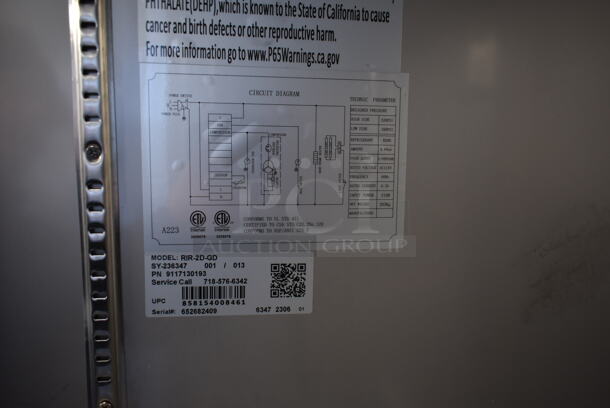 BRAND NEW SCRATCH AND DENT! 2023 KoolMore RIR-2D-GD Stainless Steel Commercial 2 Door Reach In Cooler Merchandiser w/ Poly Coated Racks on Commercial Casters. 115 Volts, 1 Phase. Tested and Working! - Image 7 of 9