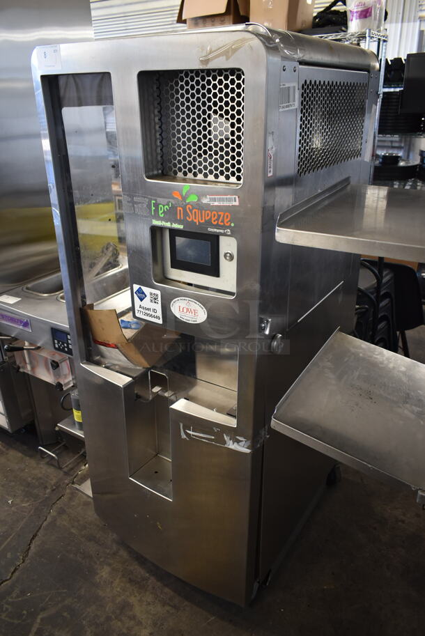 Fresh N Squeeze 2 CEN MFJ Stainless Steel Commercial Floor Style Automatic Citrus Juicer on Commercial Casters. 110 Volts, 1 Phase. Tested and Powers On But Parts Do Not Move - Image 2 of 10
