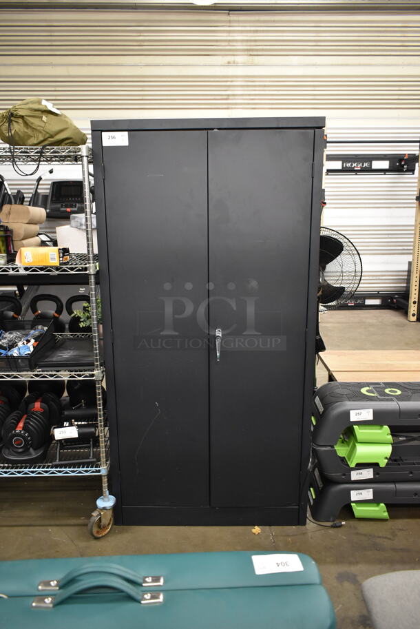 Black Metal 2 Door Cabinet. - Image 1 of 7