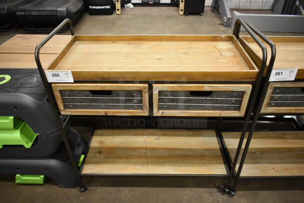 Wooden 2 Tier Cart w/ 2 Drawers and Metal Frame on Casters. - Image 1 of 5