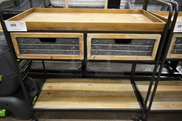 Wooden 2 Tier Cart w/ 2 Drawers and Metal Frame on Casters. - Image 3 of 5