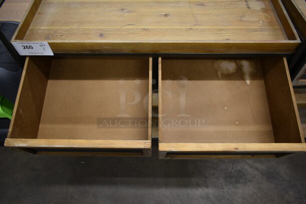 Wooden 2 Tier Cart w/ 2 Drawers and Metal Frame on Casters. - Image 4 of 5