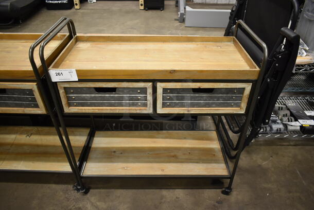 Wooden 2 Tier Cart w/ 2 Drawers and Metal Frame on Casters. - Image 1 of 5